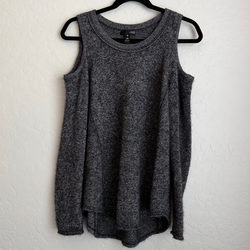 Aqua Women's Cold Shoulder 100% Cashmere Sweater Dark Gray Small